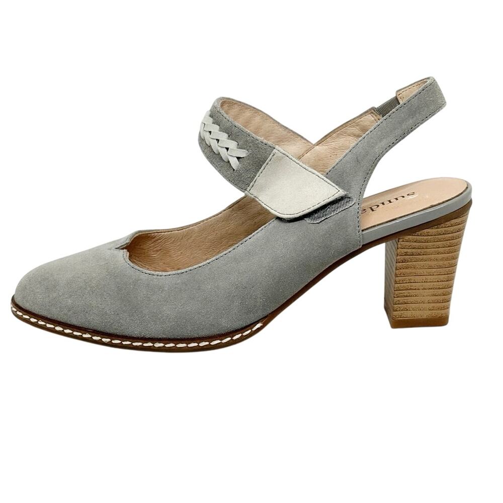 SUNDANCE Eden Path Gray Suede Block Heel Slingback Mary Jane - Sz 8.5